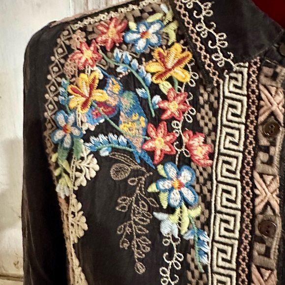Johnny Was Dress Duster Cover up dark brown embroidered - Picture 2 of 16